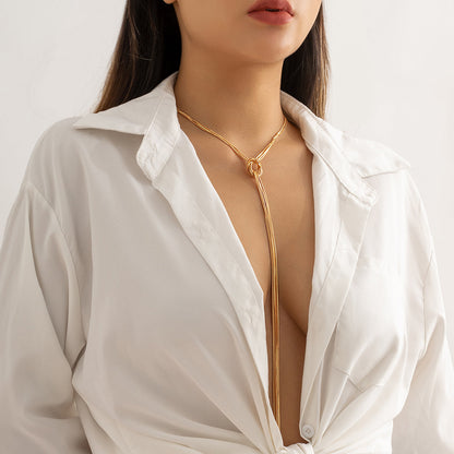 18K Gold-Plated Lariat Necklace, gold pendant necklace for women, dainty minimalist design, detail close-up