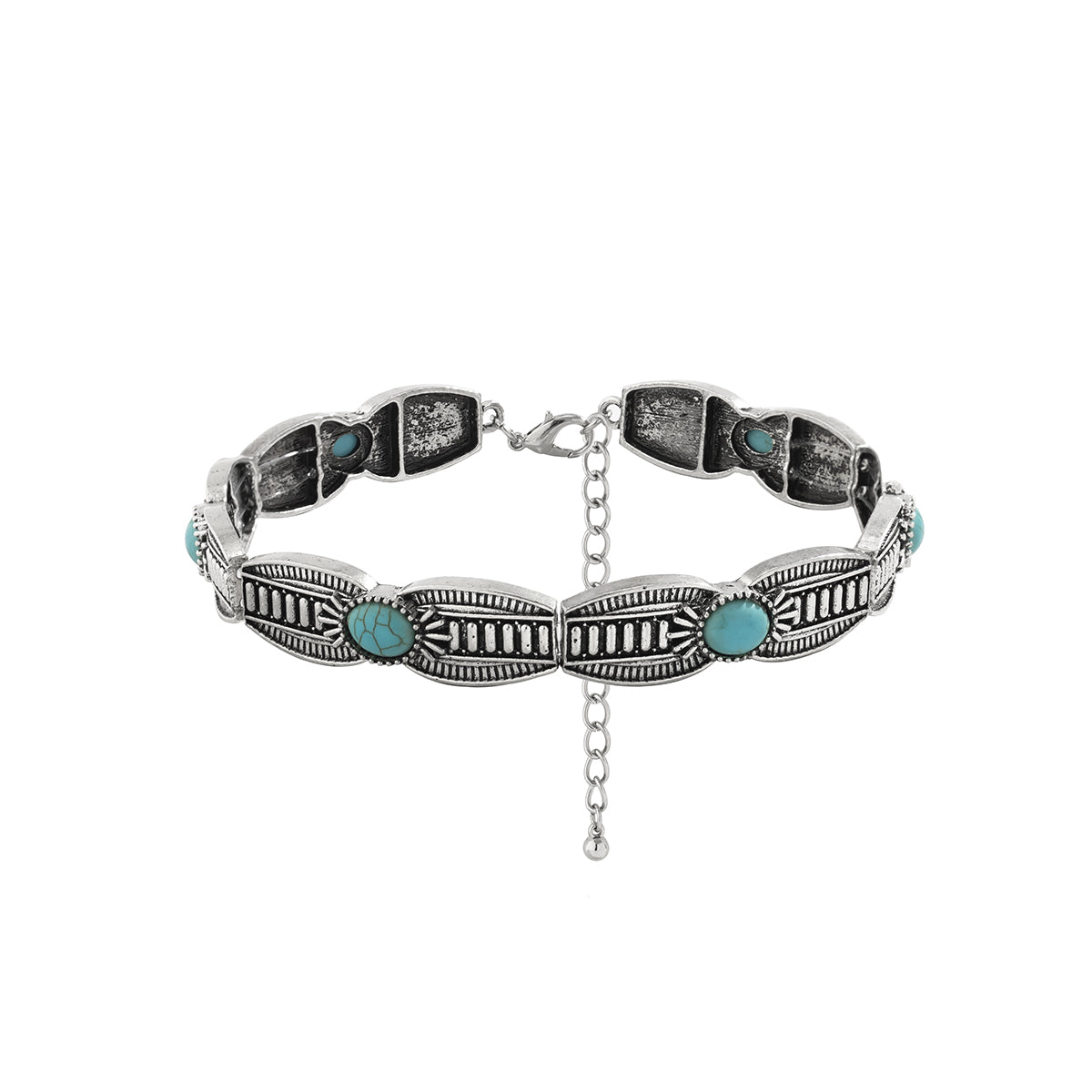 Turquoise & Silver-Plated Oval-Cut Choker Necklace