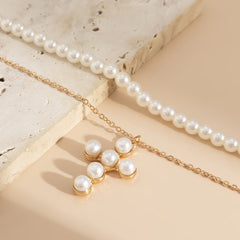 Pearl & 18K Gold-Plated Cross Layered Pendant Necklace
