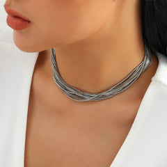 Silver-Plated Multi-Strand Box Chain Necklace