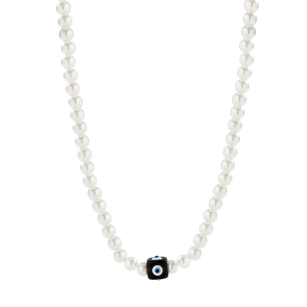 Black Acrylic & Pearl Evil Eye Cube Pendant Necklace