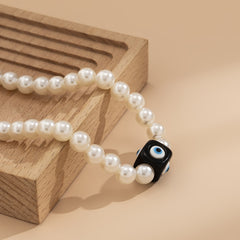Black Acrylic & Pearl Evil Eye Cube Pendant Necklace