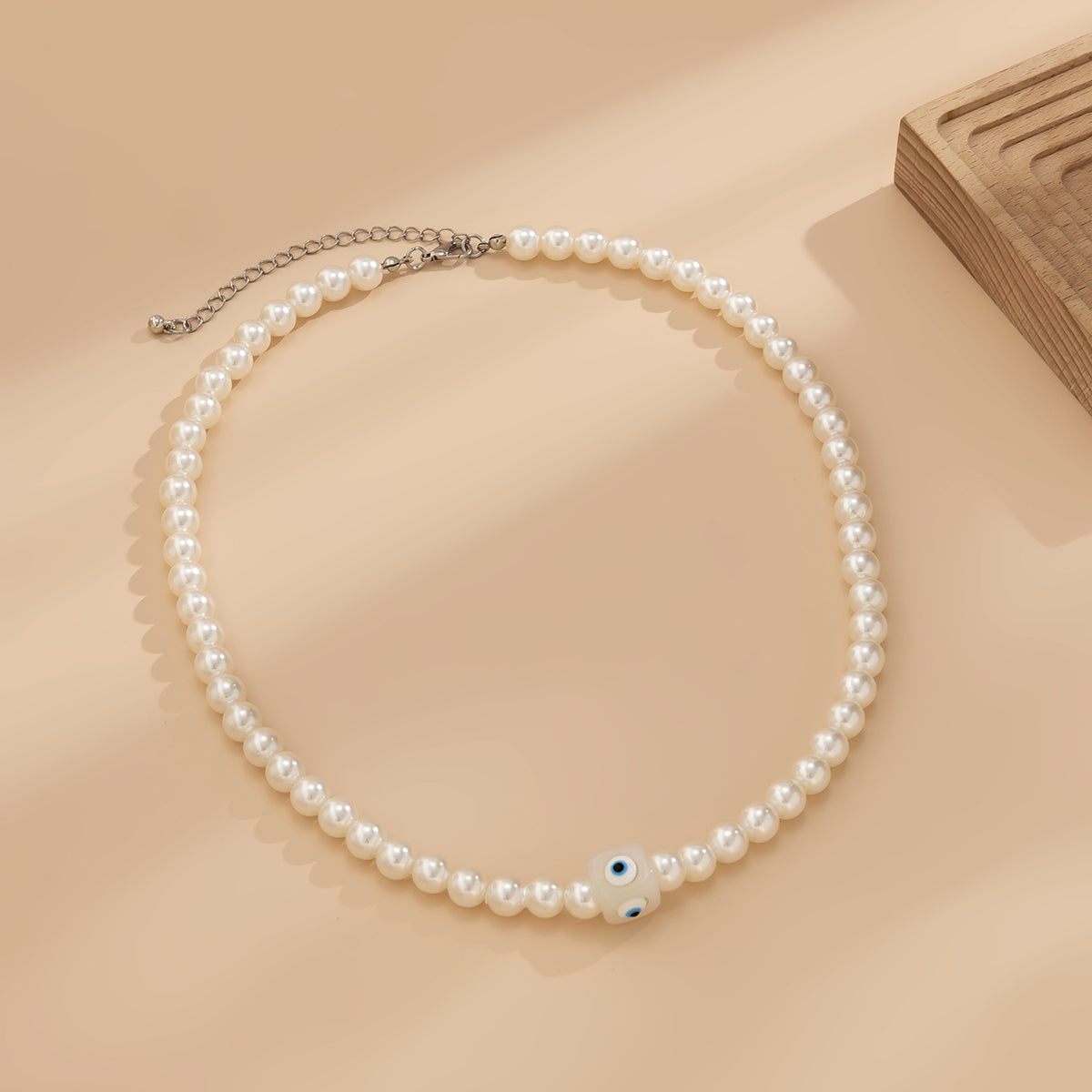 White Acrylic & Pearl Evil Eye Cube Pendant Necklace
