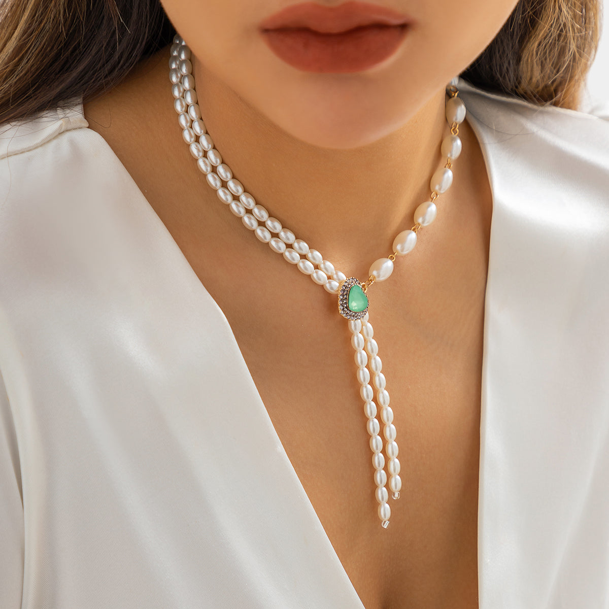 Gemstone & 18K Gold-Plated Heart Pendant Tassel Necklace