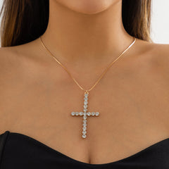 Cubic Zirconia & 18K Gold-Plated Cross Pendant Necklace