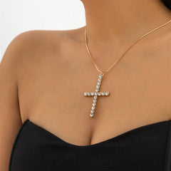 Cubic Zirconia & 18K Gold-Plated Cross Pendant Necklace