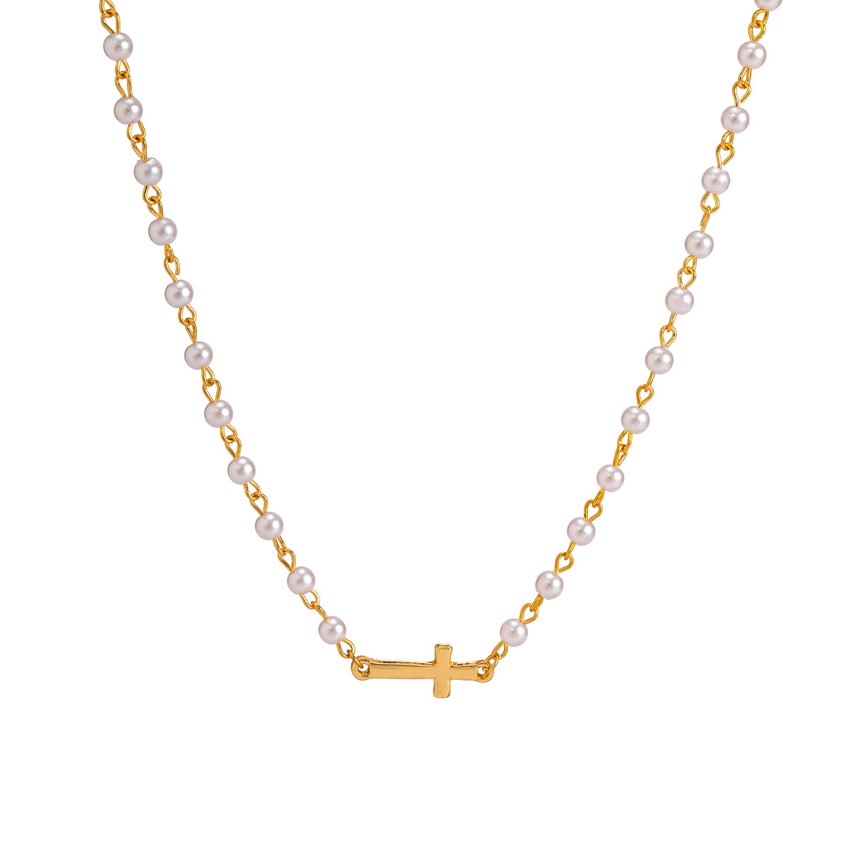 Pearl & 18K Gold-Plated Sideways Cross Pendant Necklace
