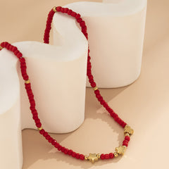 Red Howlite & 18K Gold-Plated Star Beaded Pendant Necklace