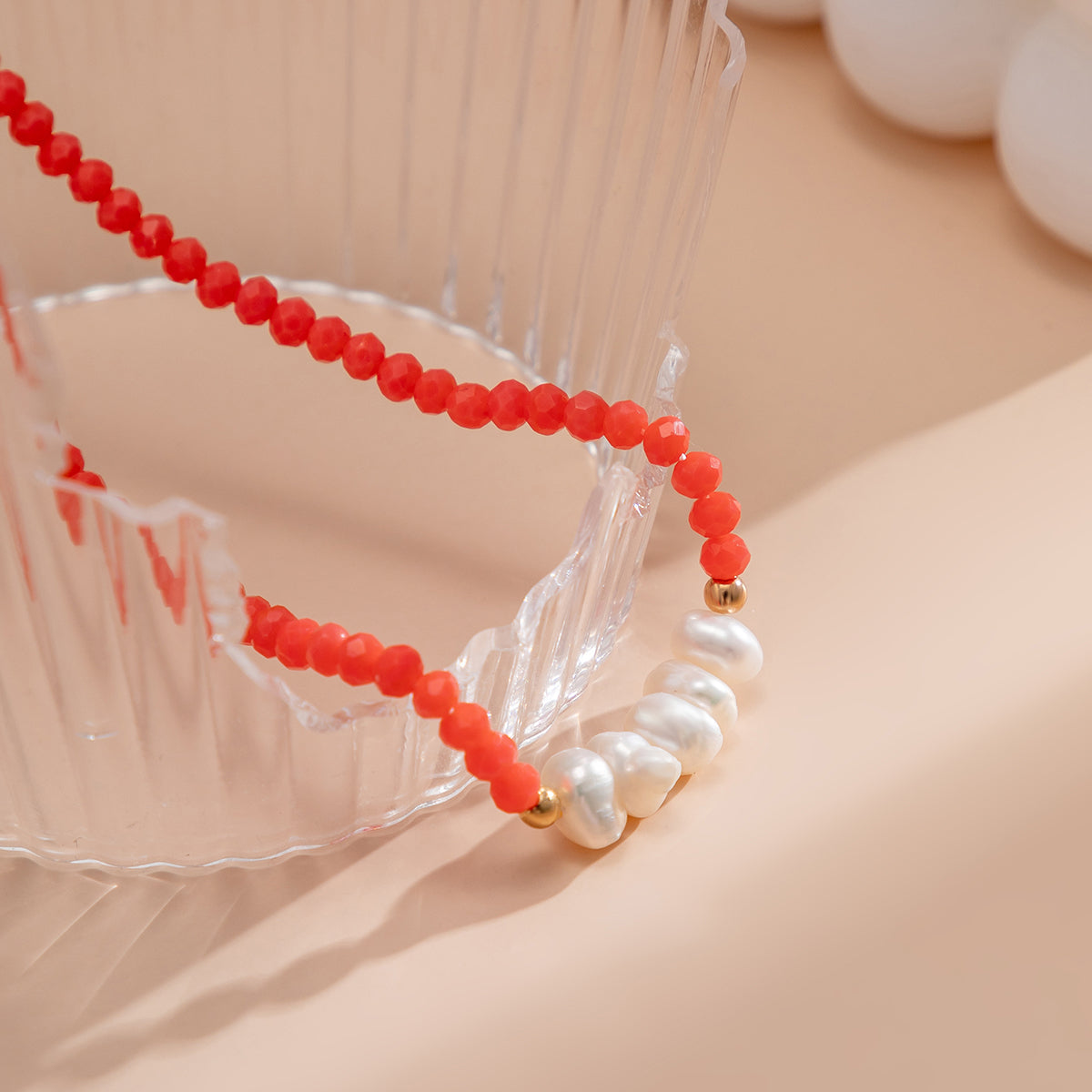 Blush Acrylic & Pearl Beaded Collar Necklace