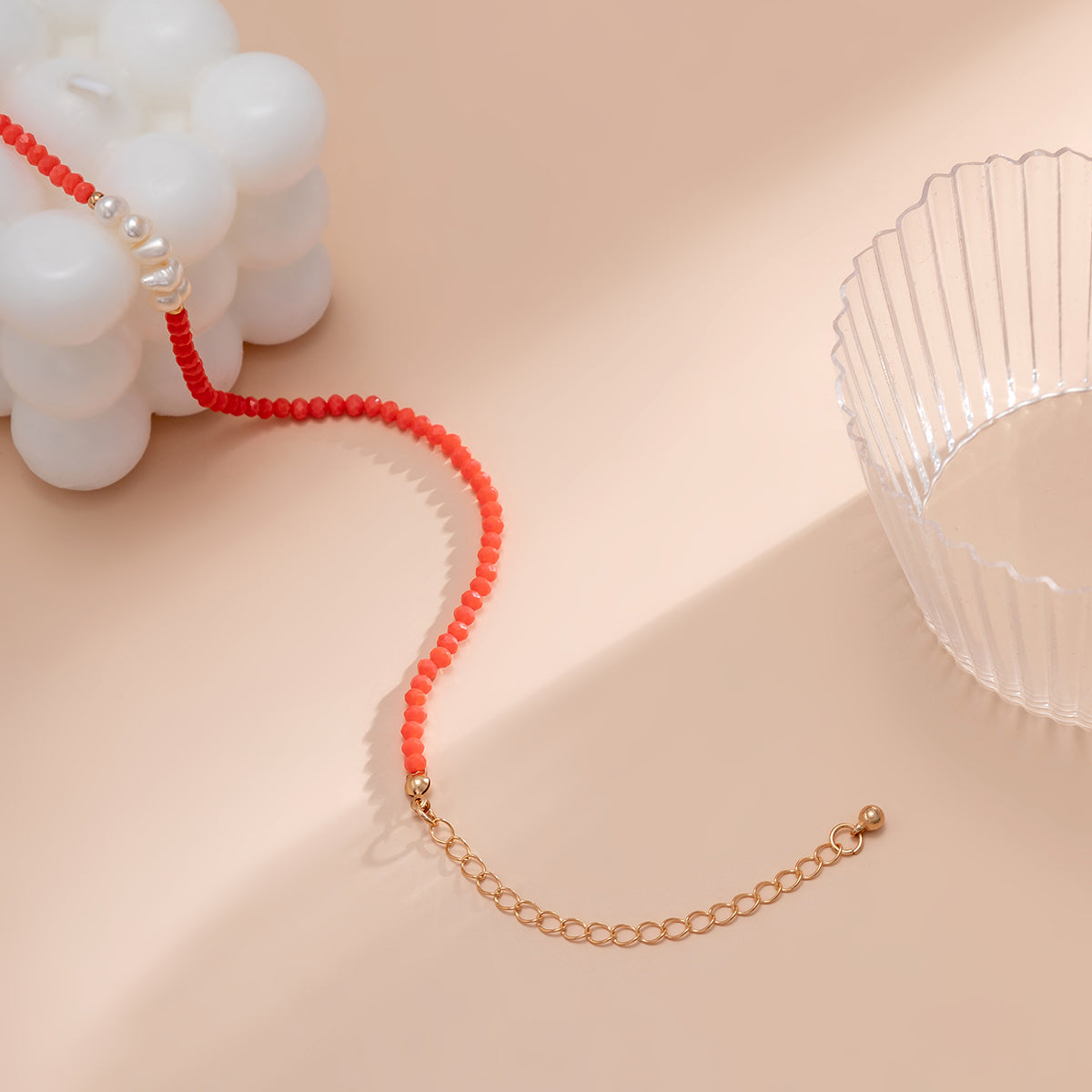 Blush Acrylic & Pearl Beaded Collar Necklace