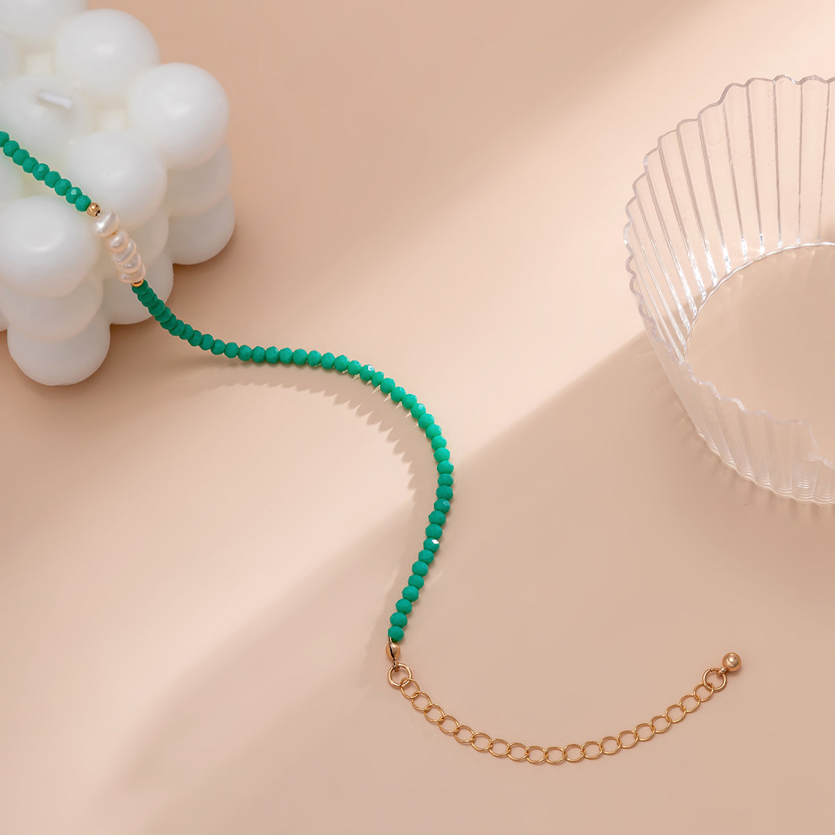 Cyan Acrylic & Pearl Beaded Necklace