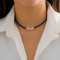 Navy & Pearl Beaded Choker Necklace
