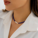 Navy & Pearl Beaded Choker Necklace
