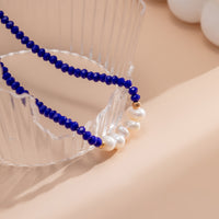 Navy & Pearl Beaded Choker Necklace