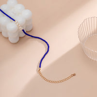Navy & Pearl Beaded Choker Necklace