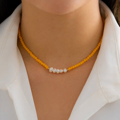 Orange Acrylic & Pearl 18K Gold-Plated Beaded Choker Necklace