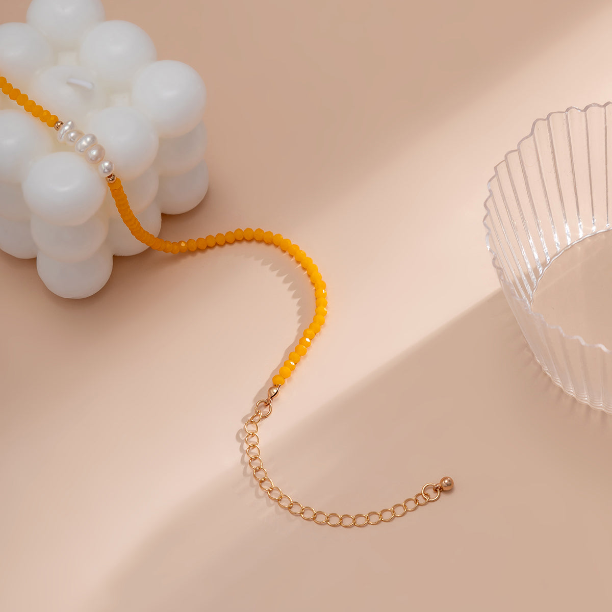 Orange Acrylic & Pearl 18K Gold-Plated Beaded Choker Necklace