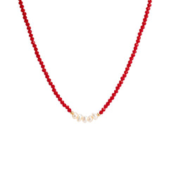 Red Acrylic & Pearl Beaded Necklace
