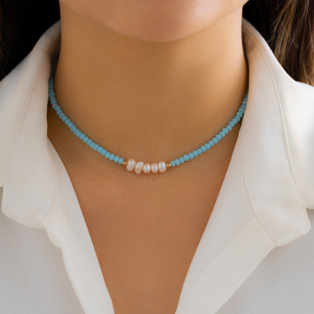 Sky Blue Acrylic & Pearl 18K Gold-Plated Beaded Choker Necklace