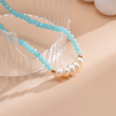 Sky Blue Acrylic & Pearl 18K Gold-Plated Beaded Choker Necklace
