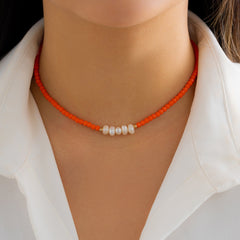 Tangerine Acrylic & Pearl 18K Gold-Plated Beaded Choker Necklace