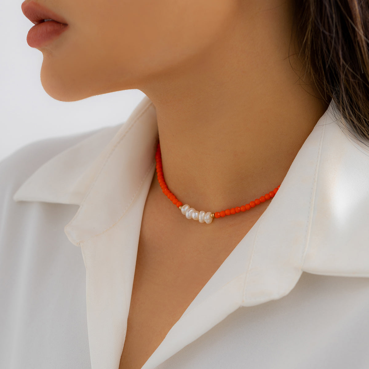 Tangerine Acrylic & Pearl 18K Gold-Plated Beaded Choker Necklace