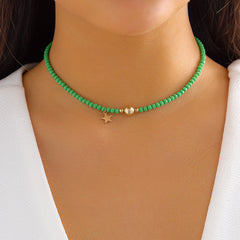 Green Acrylic & 18K Gold-Plated Star Beaded Pendant Necklace