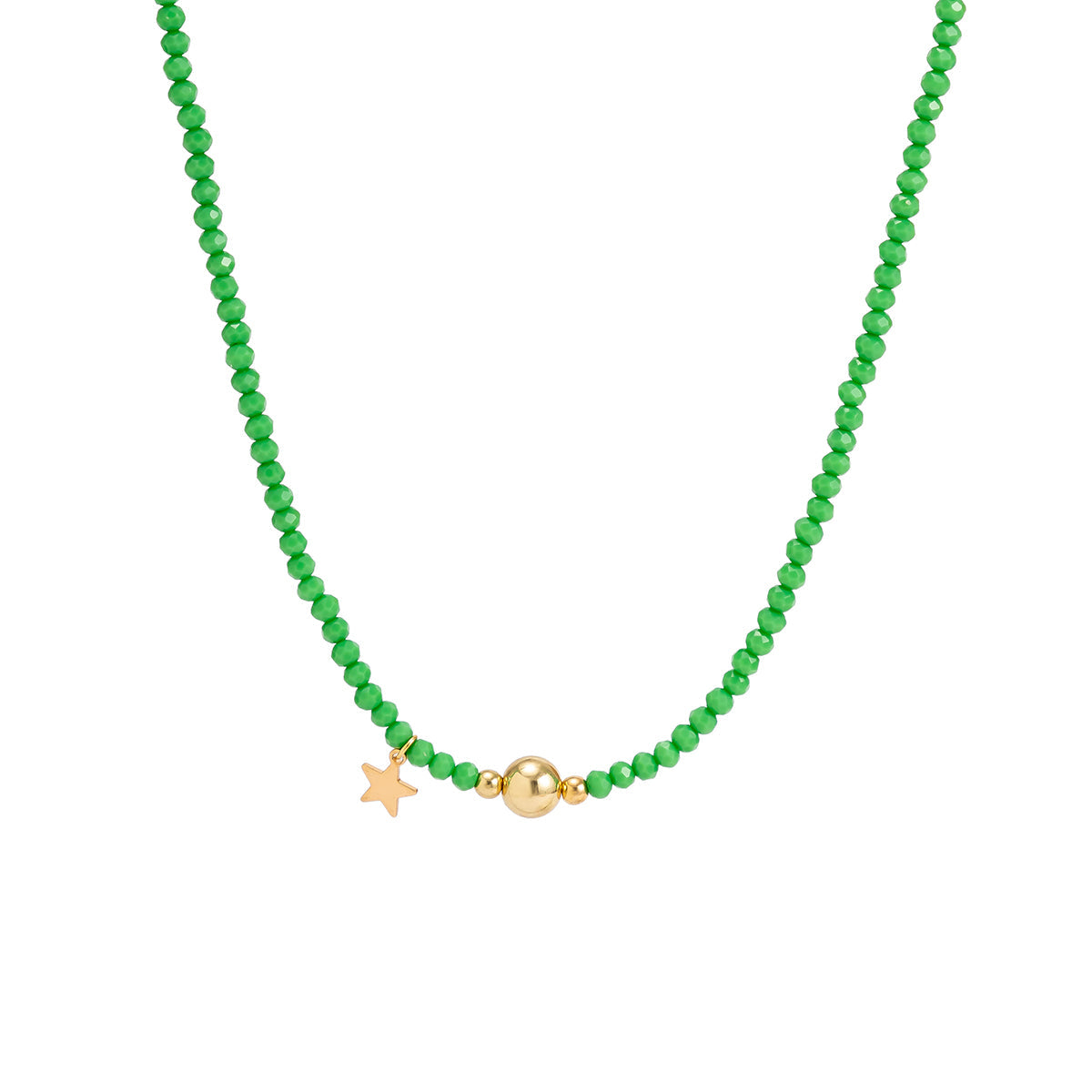 Green Acrylic & 18K Gold-Plated Star Beaded Pendant Necklace