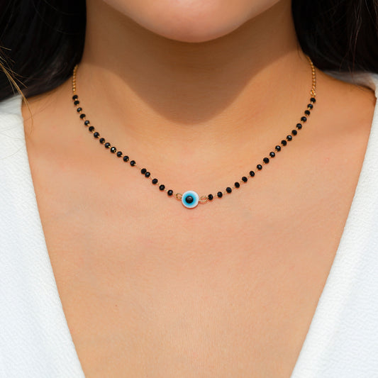 Black Acrylic and 18K Gold-Plated Eye Necklace, gold pendant necklace for women, elegant gift for her, front view