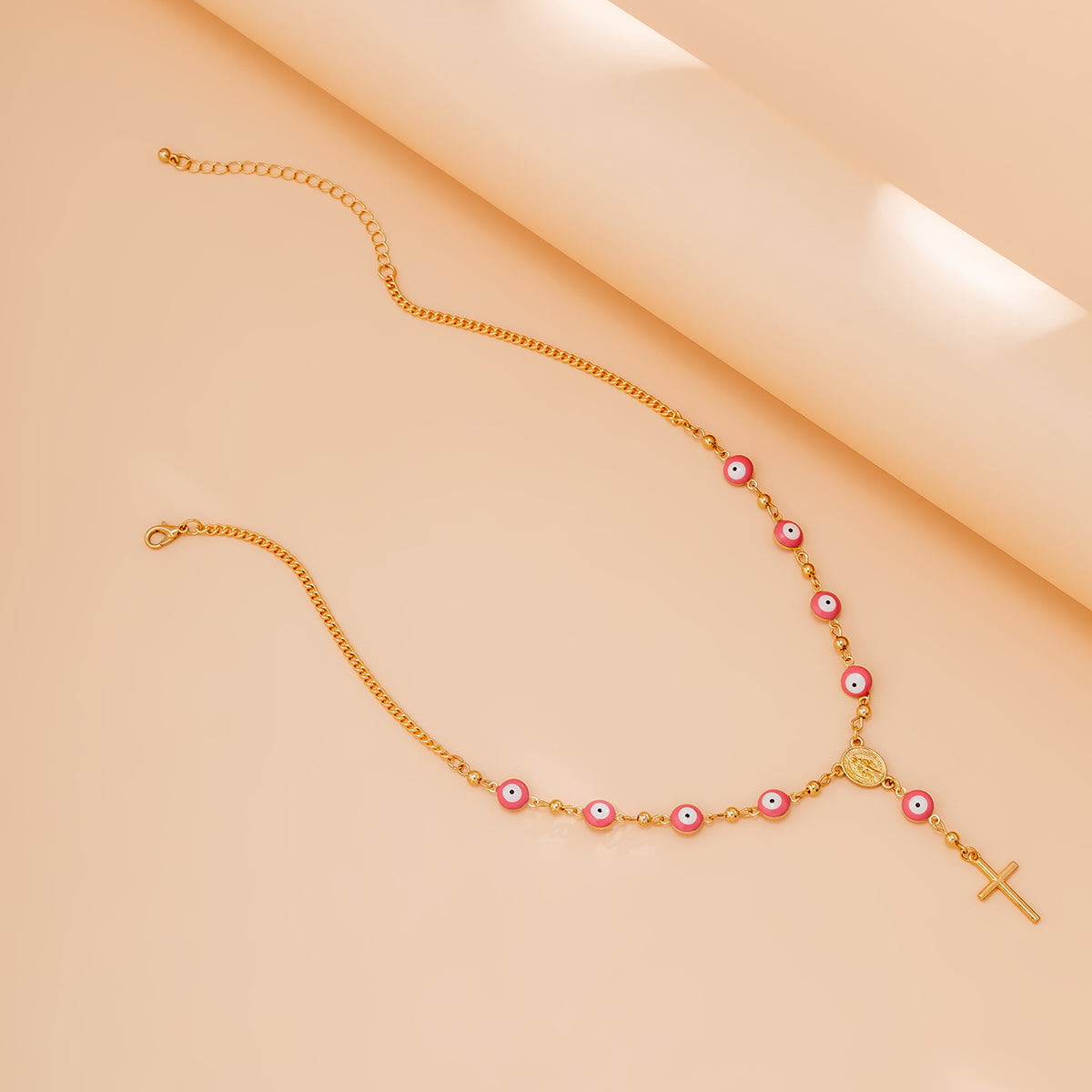 Pink Acrylic & 18K Gold-Plated Evil Eye Cross Pendant Necklace