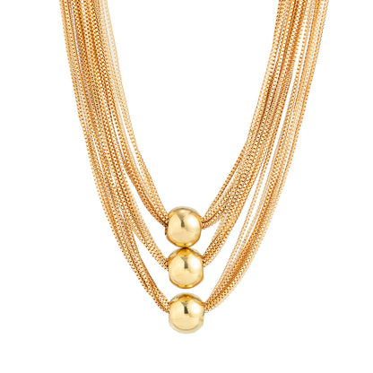 18K Gold-Plated Ball Layered Collar Necklace, gold pendant necklace for women, botanical inspired, detail close-up