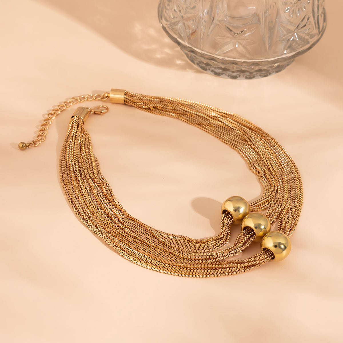 18K Gold-Plated Ball Layered Collar Necklace, gold pendant necklace for women, botanical inspired, lifestyle look