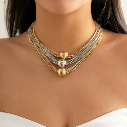 Two-Tone Ball Layered Collar Necklace, pendant necklace for women, everyday style, front view