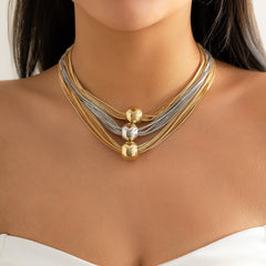 Two-Tone Ball Layered Collar Necklace