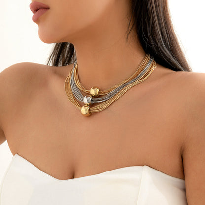Two-Tone Ball Layered Collar Necklace, pendant necklace for women, everyday style, side view