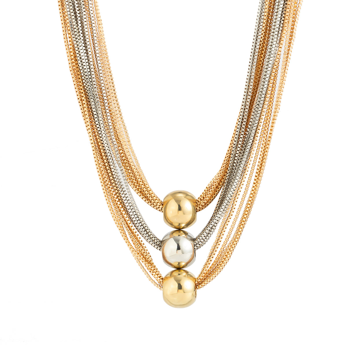 Two-Tone Ball Layered Collar Necklace, pendant necklace for women, everyday style, detail close-up