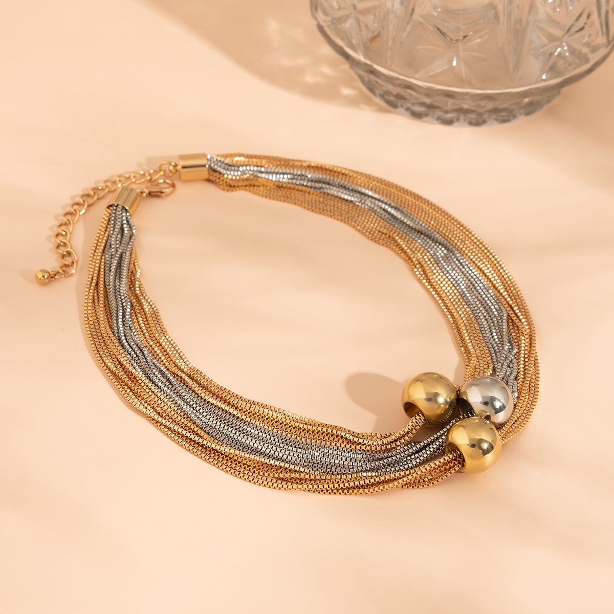 Two-Tone Ball Layered Collar Necklace, pendant necklace for women, everyday style, styled look