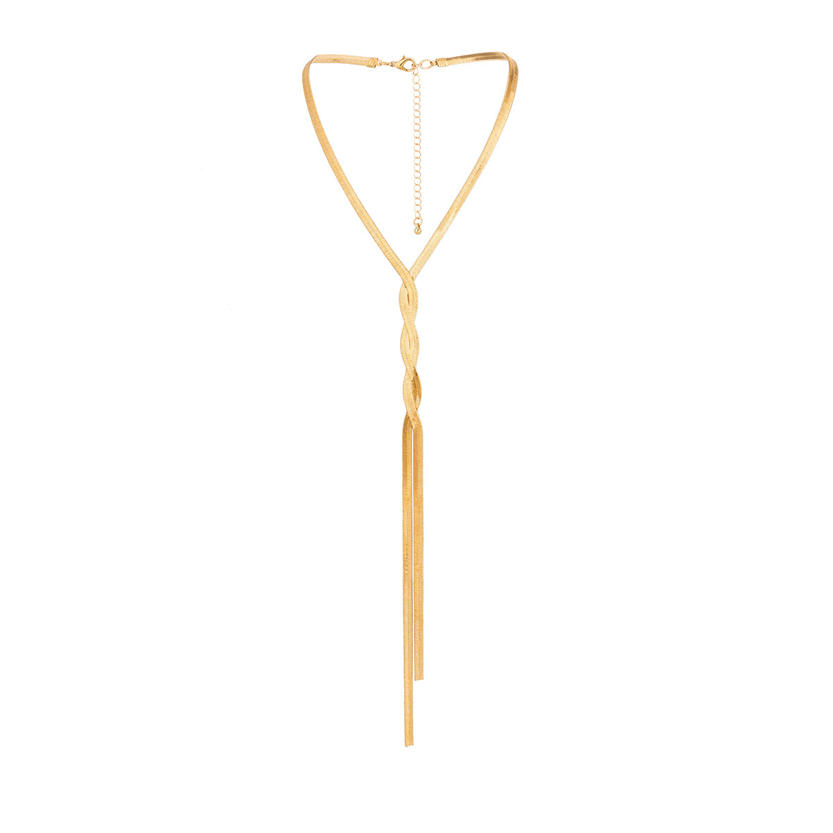 18K Gold-Plated Interlocked Herringbone Lariat Necklace, gold pendant necklace for women, styled look