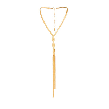 18K Gold-Plated Interlocked Herringbone Lariat Necklace, gold pendant necklace for women, styled look