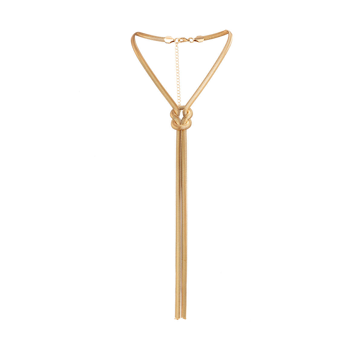 18K Gold-Plated Herringbone Chain Knot Lariat Necklace