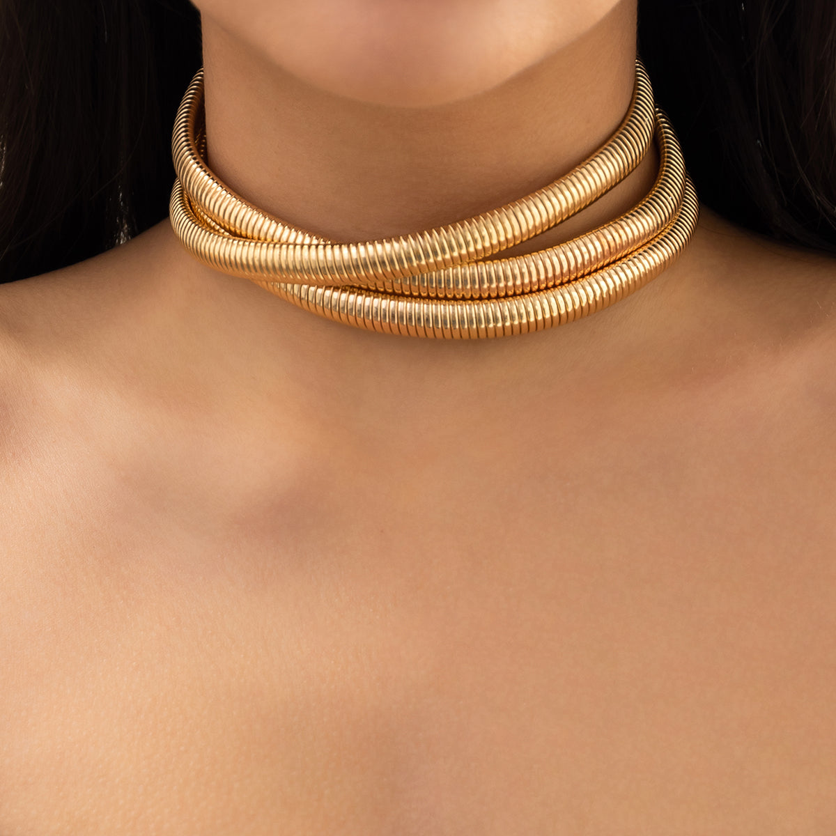 18K Gold-Plated Herringbone Layered Choker