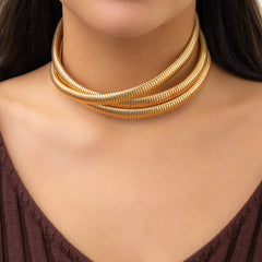 18K Gold-Plated Herringbone Layered Choker