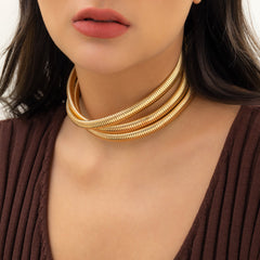 18K Gold-Plated Herringbone Layered Choker