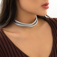 Silver-Plated Herringbone Layered Choker Necklace