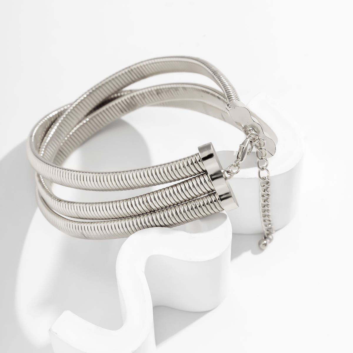 Silver-Plated Herringbone Layered Choker Necklace