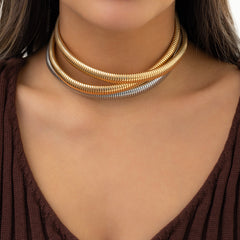 Two-Tone Herringbone Layered Choker Necklace