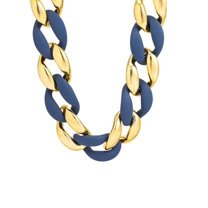 Navy Acrylic and 18K Gold-Plated Curb Chain Necklace, gold pendant necklace for women, everyday style, styled look