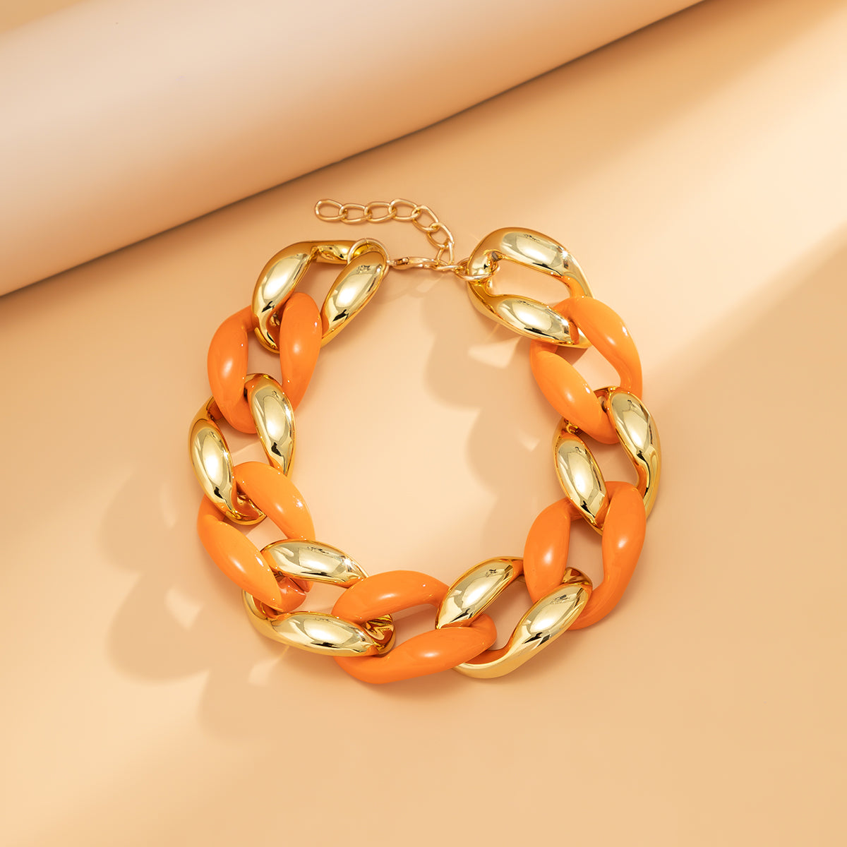 Orange Resin and 18K Gold-Plated Chunky Curb Chain Necklace, gold drop earrings for women, lifestyle look