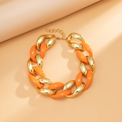 Orange Resin and 18K Gold-Plated Chunky Curb Chain Necklace, gold drop earrings for women, lifestyle look