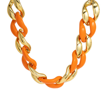 Orange Resin and 18K Gold-Plated Chunky Curb Chain Necklace, gold drop earrings for women, elegant gift for her, styled look